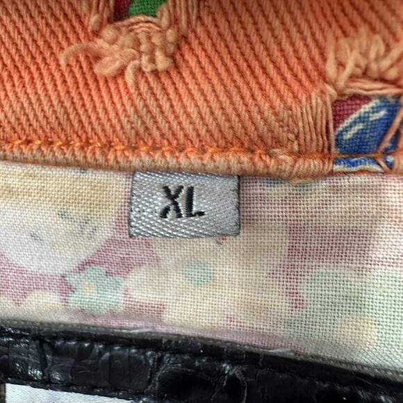 Via Via Couture Denim Jacket XL Orange Trucker Embroidered Textured Boho Retro - Picture 7 of 12